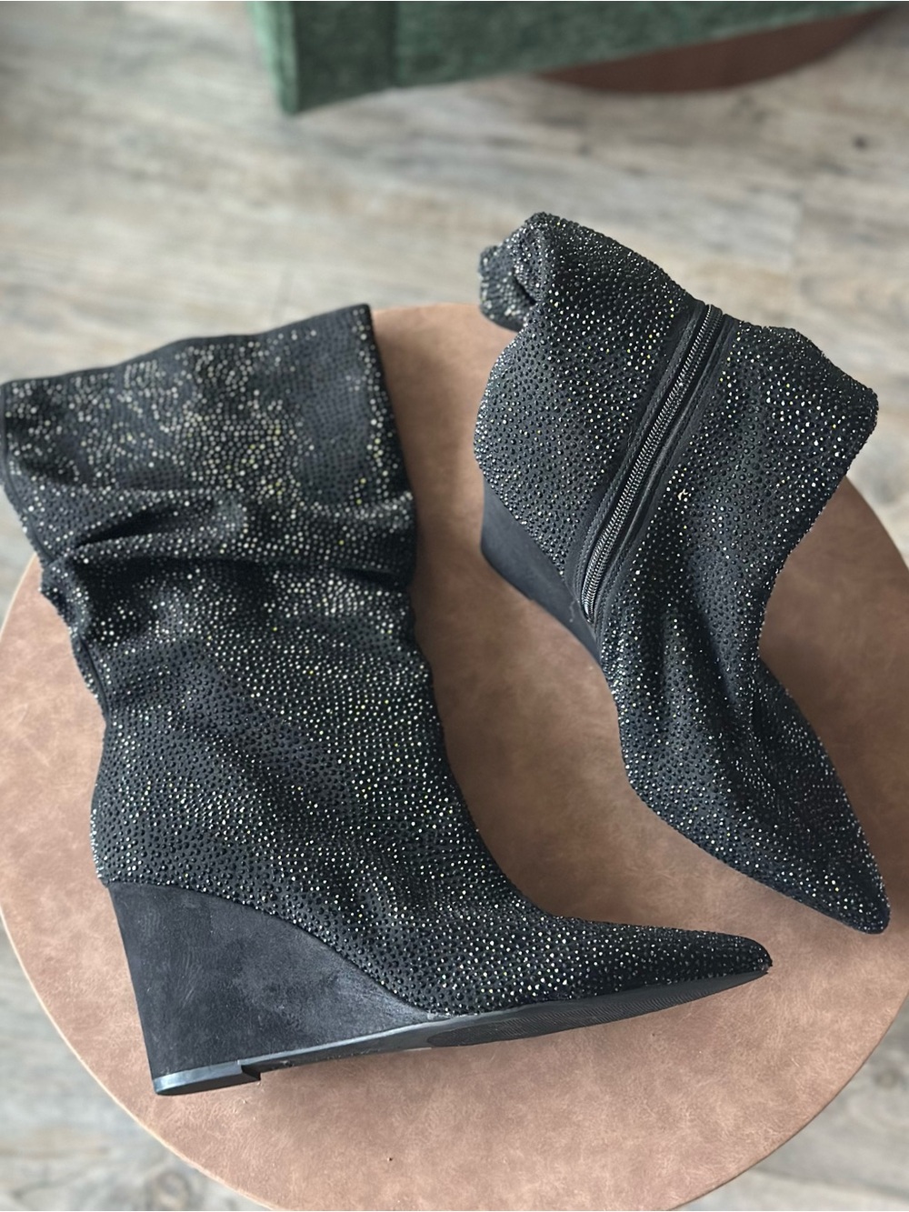 INC Black Crystal-Embellished Wedge Ankle Boots
